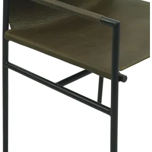 Irvine 20" Dining Armchair Olive Green Leather and Iron