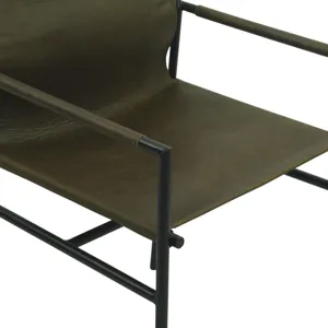 Irvine 20" Dining Armchair Olive Green Leather and Iron