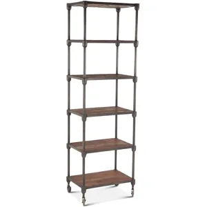 Industrial Teak 80" Wheeled Bookshelf in Natural Reclaimed Wood
