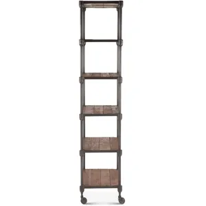 Industrial Teak 80" Wheeled Bookshelf in Natural Reclaimed Wood