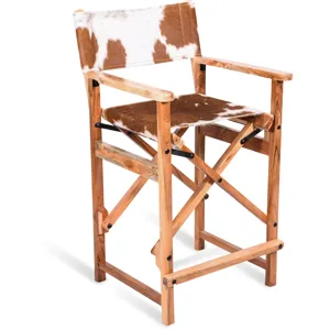Leeds 23" Folding Counter Chair in Brown Hair on Hide