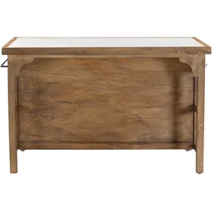 Manila 58" Kitchen Island Table with White Marble Top and Natural Mango Base