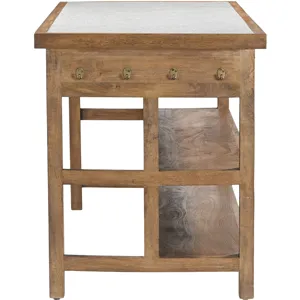 Manila 58" Kitchen Island Table with White Marble Top and Natural Mango Base