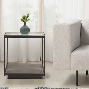 Moab 18" Side Table with Glass Top in Oxidized Black