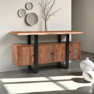 Miles 63" Live Edge Top Media Cabinet in Brownstone