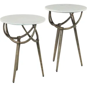 Mojave 16" Side Table with White Marble and Antique Brass Base, Set of 2