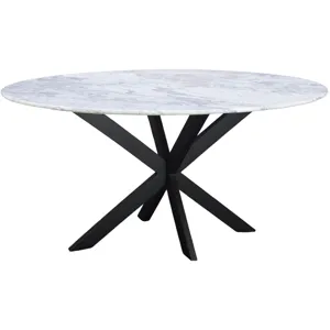 Malibu 70" Oval Dining Table in Satvario White Marble  with Black Base