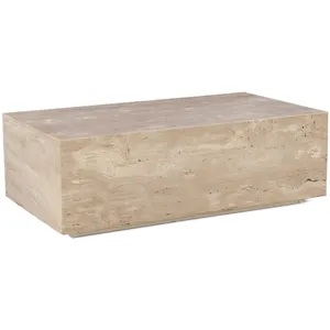 Nile 50" Drum Coffee Table in Travertine Stone