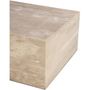 Nile 50" Drum Coffee Table in Travertine Stone