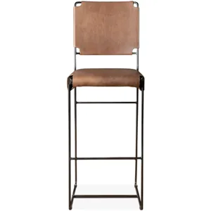 New York 18" Bar Chair in Brown Buffalo Leather and Iron