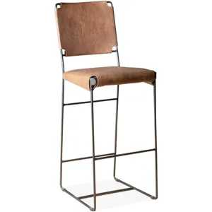 New York 18" Bar Chair in Brown Buffalo Leather and Iron