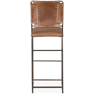 New York 18" Bar Chair in Brown Buffalo Leather and Iron
