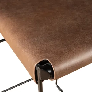 New York 18" Bar Chair in Brown Buffalo Leather and Iron