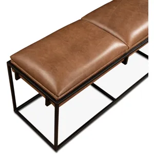 New York 62" Bench in Cognac Leather and Iron