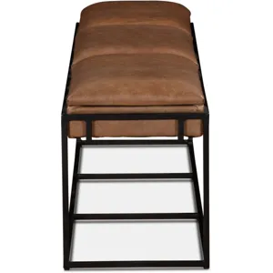 New York 62" Bench in Cognac Leather and Iron