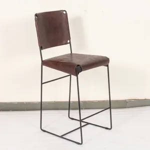 New York 17" Counter Chair in Chocolate Top Grain Leather and Iron