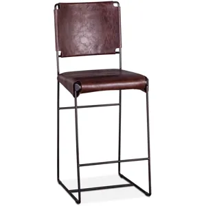 New York 17" Counter Chair in Chocolate Top Grain Leather and Iron