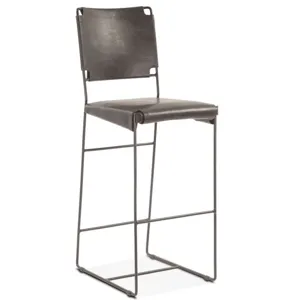 New York 18" Counter Chair in Black Buffalo Leather and Iron