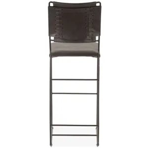 New York 18" Counter Chair in Black Buffalo Leather and Iron