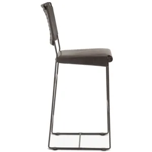 New York 18" Counter Chair in Black Buffalo Leather and Iron