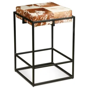 New York 17" Backless Counter Stool in Brown Cowhide Leather and Iron