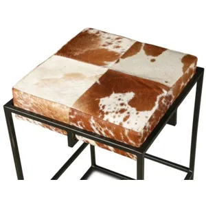 New York 17" Backless Counter Stool in Brown Cowhide Leather and Iron