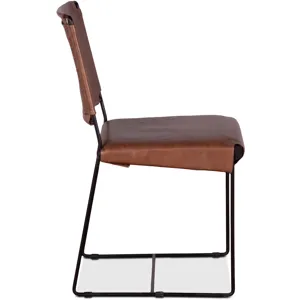 New York 18" Dining Chair in Tobacco Leather and Iron