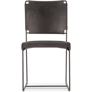 New York 18" Dining Chair in Black Buffalo Leather and Iron