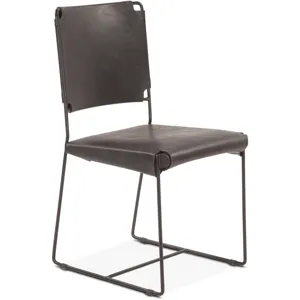 New York 18" Dining Chair in Black Buffalo Leather and Iron