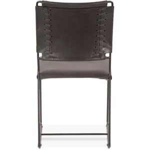 New York 18" Dining Chair in Black Buffalo Leather and Iron