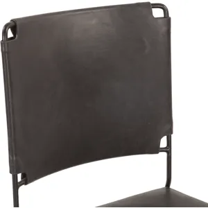 New York 18" Dining Chair in Black Buffalo Leather and Iron