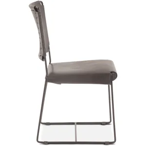 New York 18" Dining Chair in Black Buffalo Leather and Iron