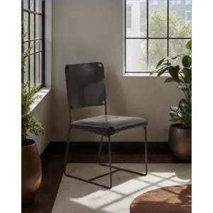 New York 18" Dining Chair in Black Buffalo Leather and Iron