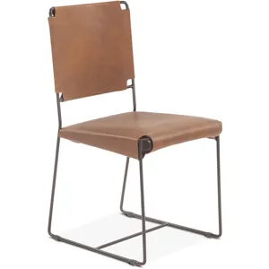 New York 18" Dining Chair in Brown Buffalo Leather and Iron