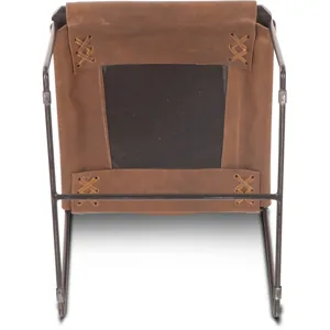 New York 18" Dining Chair in Brown Buffalo Leather and Iron
