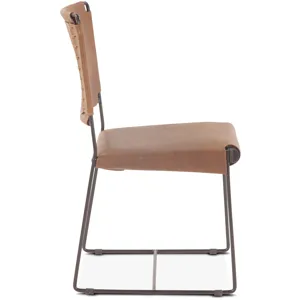 New York 18" Dining Chair in Brown Buffalo Leather and Iron