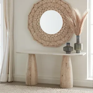 Palm Springs 60" Console Table with White Marble and Whitewash Modern Base