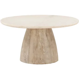 Palm Springs 36" Coffee Table with White Marble and Whitewash Modern Base