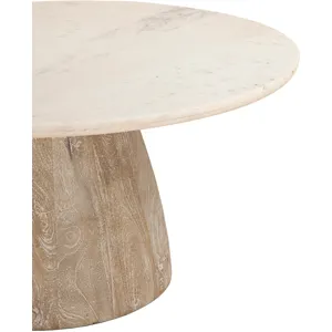 Palm Springs 36" Coffee Table with White Marble and Whitewash Modern Base