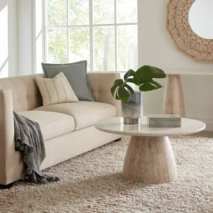 Palm Springs 36" Coffee Table with White Marble and Whitewash Modern Base
