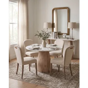 Palm Springs 48" Round Dining Table with White Marble and Whitewash Modern Base