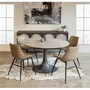 Palm Springs 48" Round Dining Table with Brown Lajaria Marble and Silver Base