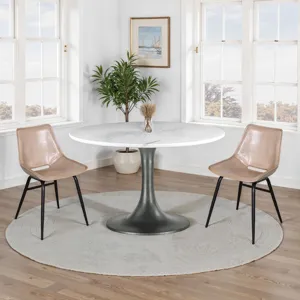 Palm Springs 48" Round Dining Table with White Marble and Silver Base