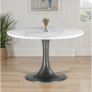 Palm Springs 48" Round Dining Table with White Marble and Silver Base