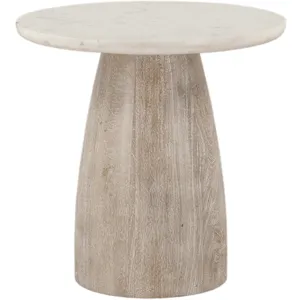 Palm Springs 22" Round Side Table with White Marble and Whitewash Modern Base