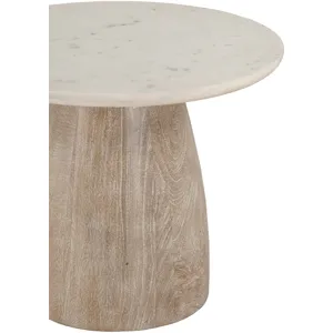 Palm Springs 22" Round Side Table with White Marble and Whitewash Modern Base
