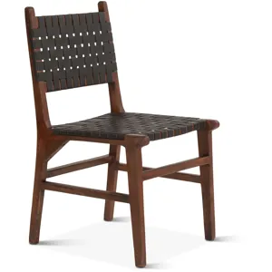 Palermo 18" Dining Chair with Black Leather in Matte Brown
