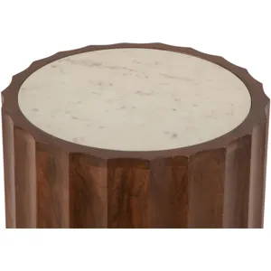 Palermo 18" Round Side Table with White Marble and Royal Brown Base