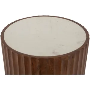 Palermo 18" Round Side Table with White Marble and Royal Brown Base