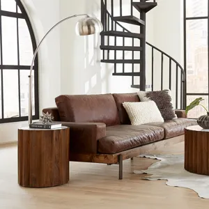Palermo 18" Round Side Table with White Marble and Royal Brown Base